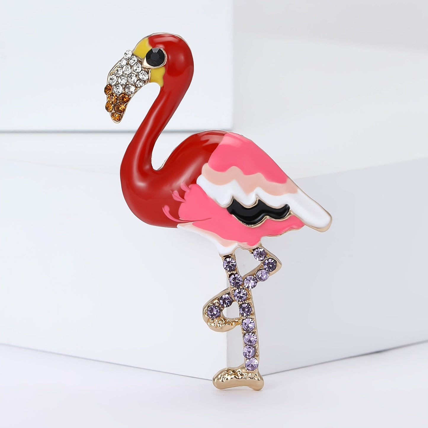 Adorable Flamingo Cartoon Brooch adorned with Sparkling Rhinestones, in fun Animal Shape design, perfect as a Breast Pin