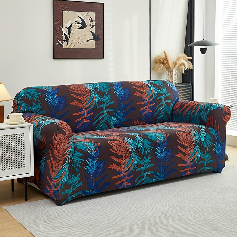 All-season sofa cover with stretchable fabric and anti-slip stick. Features modern print design, machine washable and fits single to four-seater sofas. Anti-dirt and dust-proof.