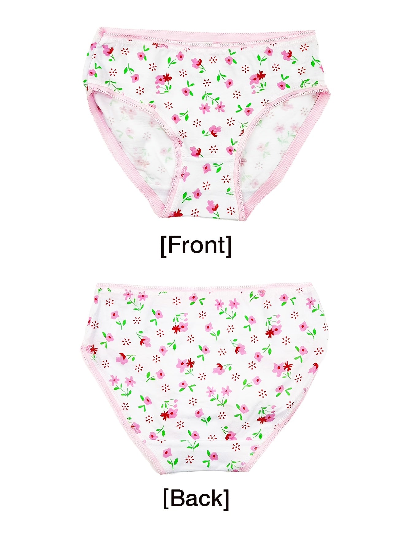 6 girls' cotton panties with love & floral patterns, soft lace underwear