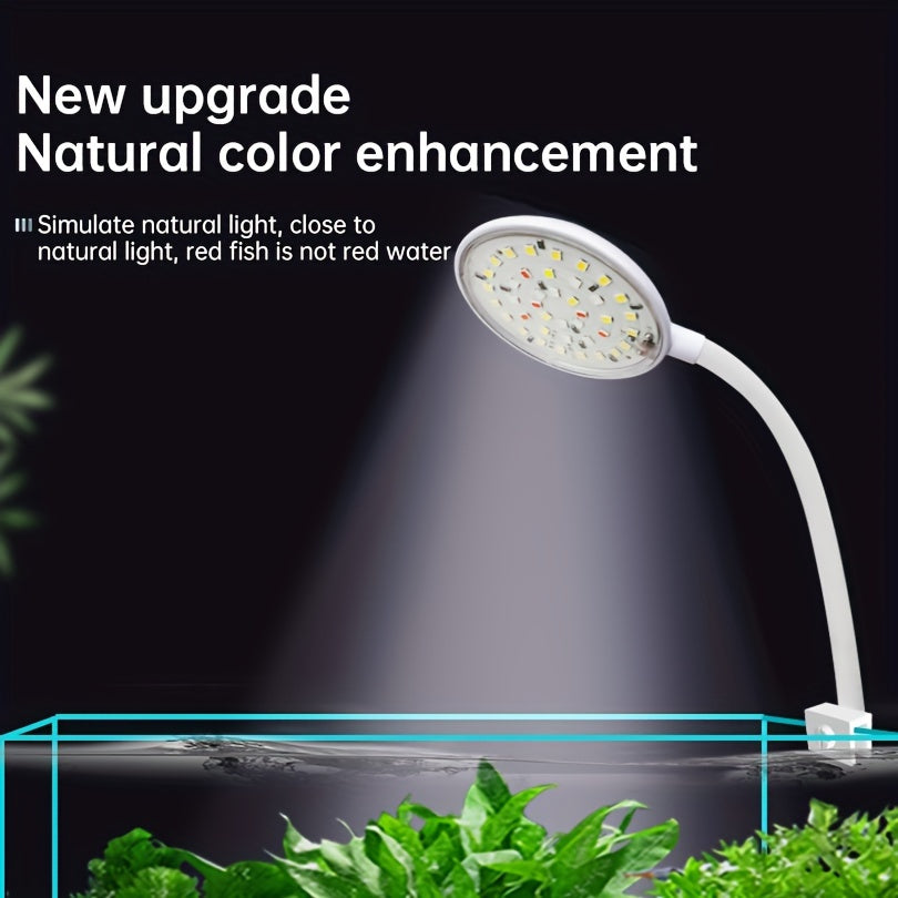 1pc Mini Aquarium Light Clip, 5W/7W Fish Tank Light, Adjustable USB Aquarium Light, 360° Rotating Lighting for Small Fish Tanks, Freshwater Tanks, and Planting Tanks.