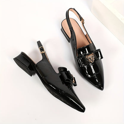 Women's Elegant Slingback Heels with Pointed Toe Chunky Heel and Faux Leather