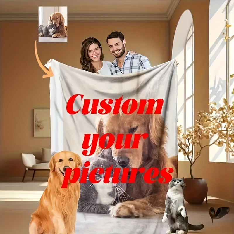 Personalized Floral Pattern Photo Print Throw Blanket - Versatile, Stain-Resistant, All-Season Knitted Polyester - Ideal for Weddings, Engagements, and More - Machine Washable and Customizable