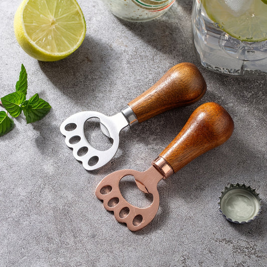 1pc Cat claw beer opener with wooden handle, stainless steel.