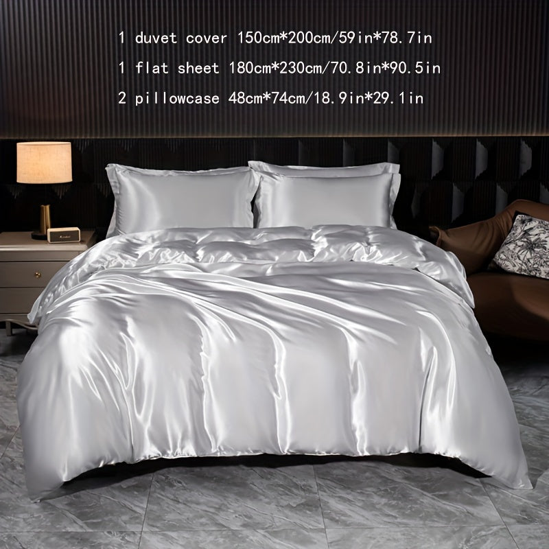 Luxurious 4-piece Satin Bedding Set with zip closure - perfect for home, guest rooms, and hotels.