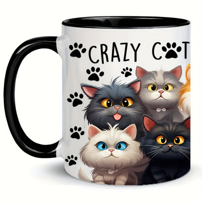 11oz Crazy Cat Lady Ceramic Coffee Mug, Insulated & Microwave Safe, Adorable Cartoon Cats Design - Perfect Gift for Cat Lovers, Family & Friends. Ideal for Birthdays, Holidays & More.