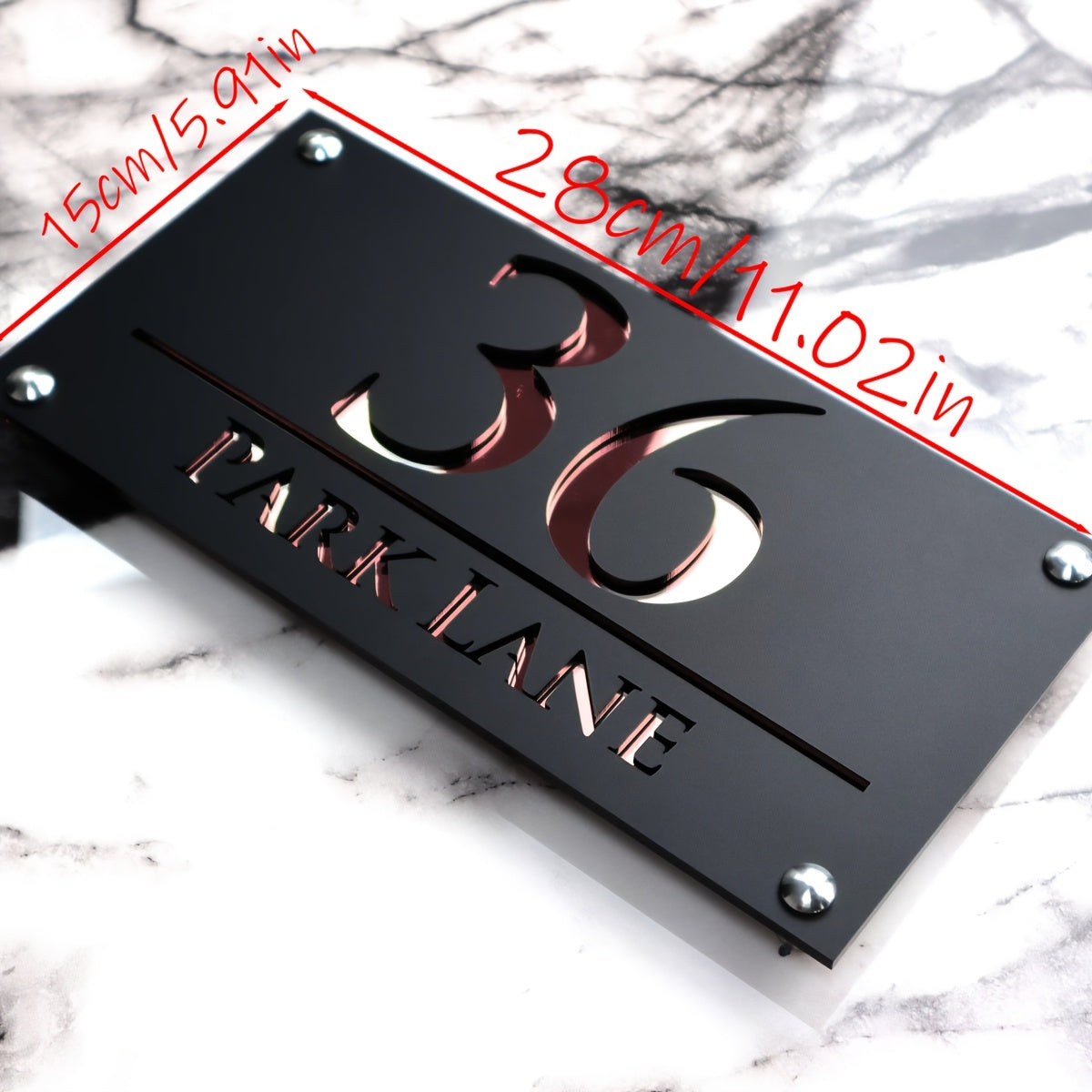 Customized laser-cut acrylic door sign with floating 3D design for outdoor use.