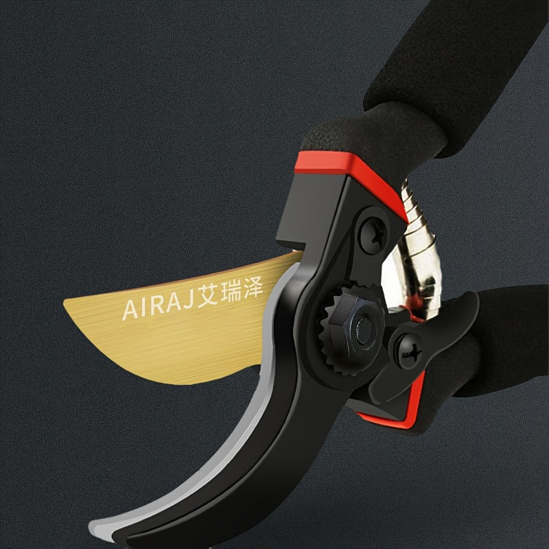 AIRAJ Heavy Duty Pruning Shears: Ultra sharp, professional garden scissors for trimming trees and roses. Multipurpose tools made of chrome vanadium steel in black.