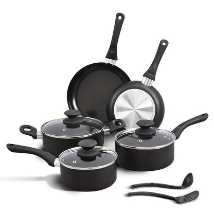 This 10-piece aluminum ceramic cookware set is ideal for gifting, family gatherings, or elderly loved ones. It includes a soup pot, milk pot, and frying pans, making it perfect for any kitchen.