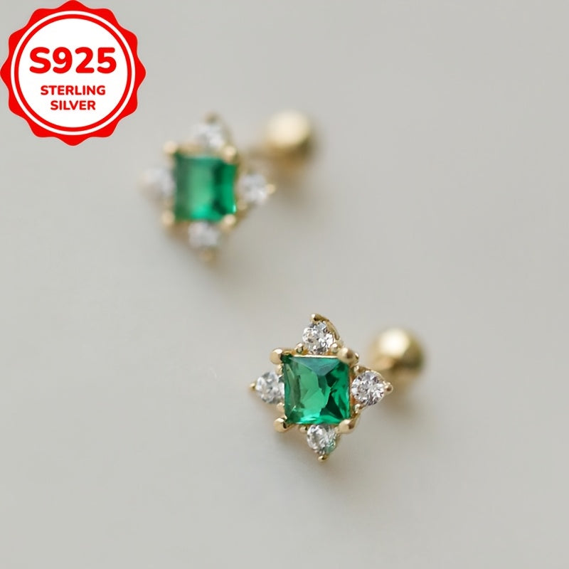 These elegant stud earrings are crafted from 925 sterling silver and feature synthetic zirconia stones. With a French vintage style and hypoallergenic screw backs, these earrings are perfect for daily wear or gifting. The celestial symbols theme and