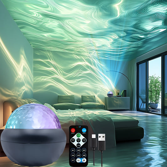 Dreamy 7-Color LED Night Light with Water Ripple Effect - USB Powered, Remote Controlled, Ideal for Creating a Cozy Atmosphere in Any Room. Ideal for Bedroom Ambiance & Special Occasions.