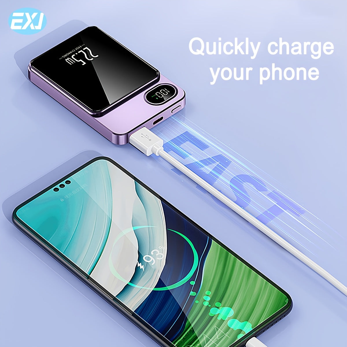 EXJ PD 22.5W Magnetic Power Bank, 10000mAh Wireless Portable Charger with USB-C Cable LED Display, Mag-Safe Battery Pack for iPhone 12 and newer, with fast charging.