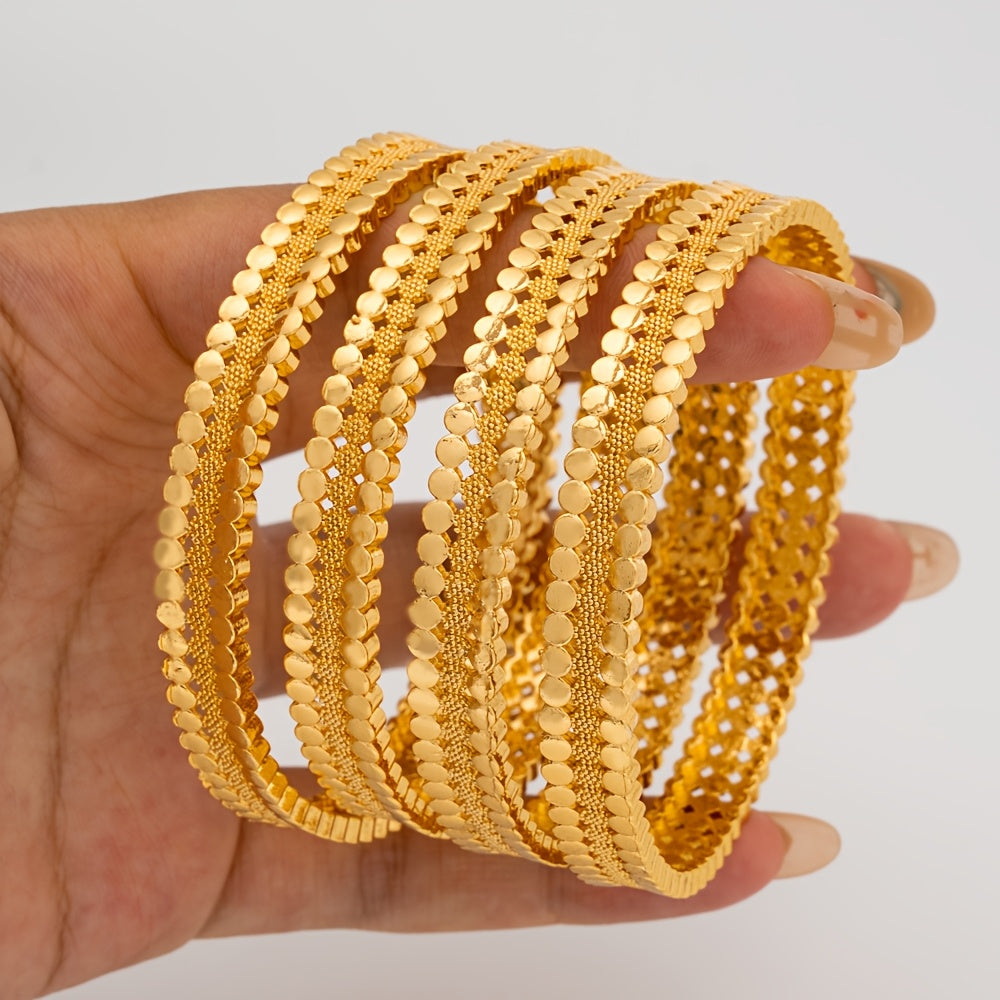 A set of four bangles inspired by Dubai fashion, designed for women who want to exude a sexy and vacation-ready style. Made from high-quality alloy material, these bangles are ideal for parties, holidays, and even Thanksgiving Day. Versatile enough to be