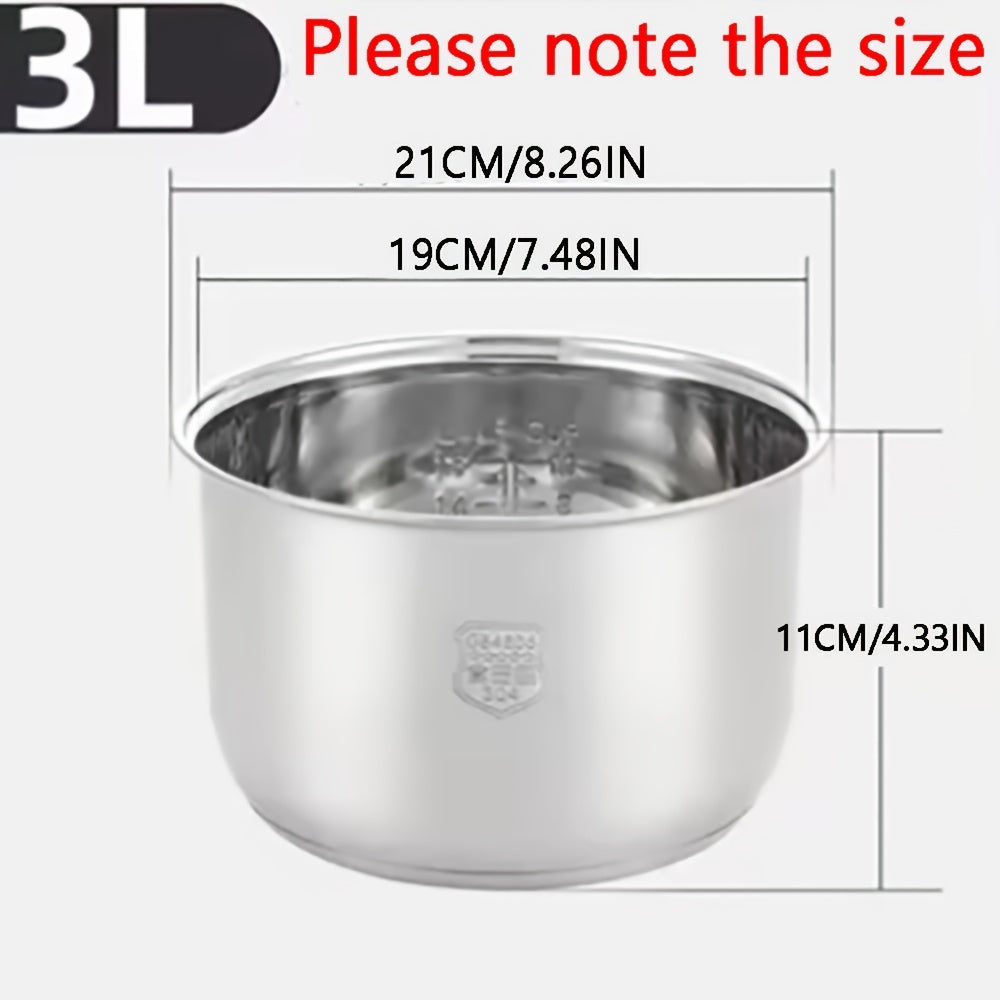 304 Stainless Steel Rice Cooker Pot Set includes a non-stick inner container liner, steamer basket and lid. Designed for use with 3L rice cookers, this set does not require electricity.