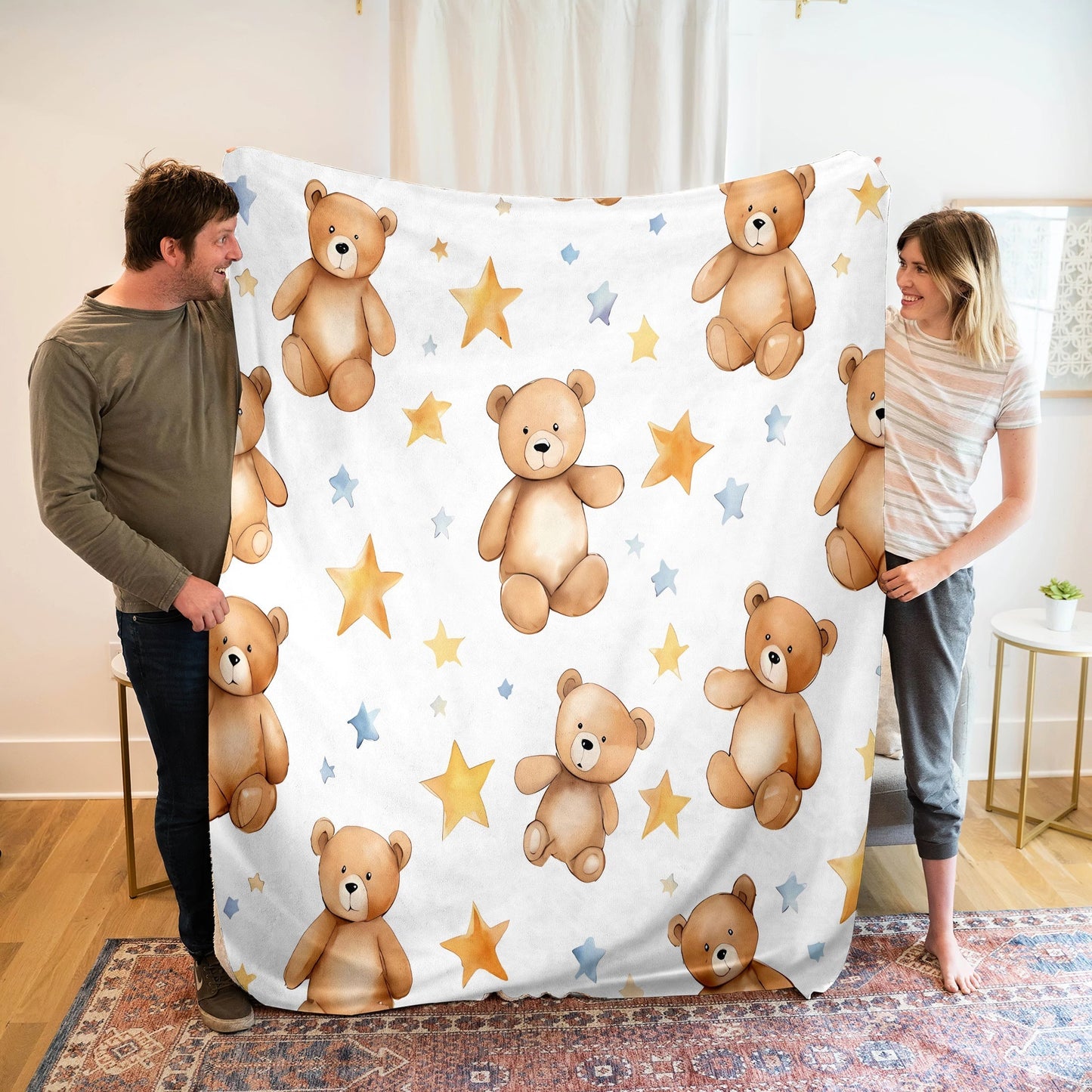 One piece of Cozy Cartoon Bear Printed Flannel Fleece Throw Blanket - Soft and Gentle on the Skin, Suitable for All Seasons and Various Uses- Makes a Perfect Gift, Ideal for Office Use and Outdoor Napping - Features a Traditional Design with High-Quality