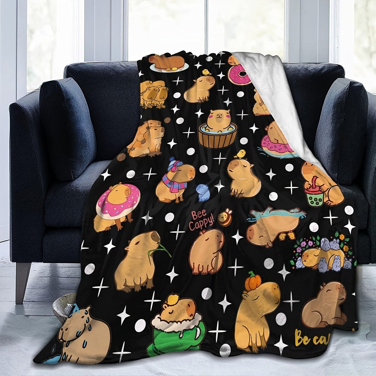 Soft and Luxurious Capybara Flannel Throw Blanket - Comfy, Easy-to-Clean Bedding for Couch, Bed & Camping - Ideal Gift for Grown-Ups