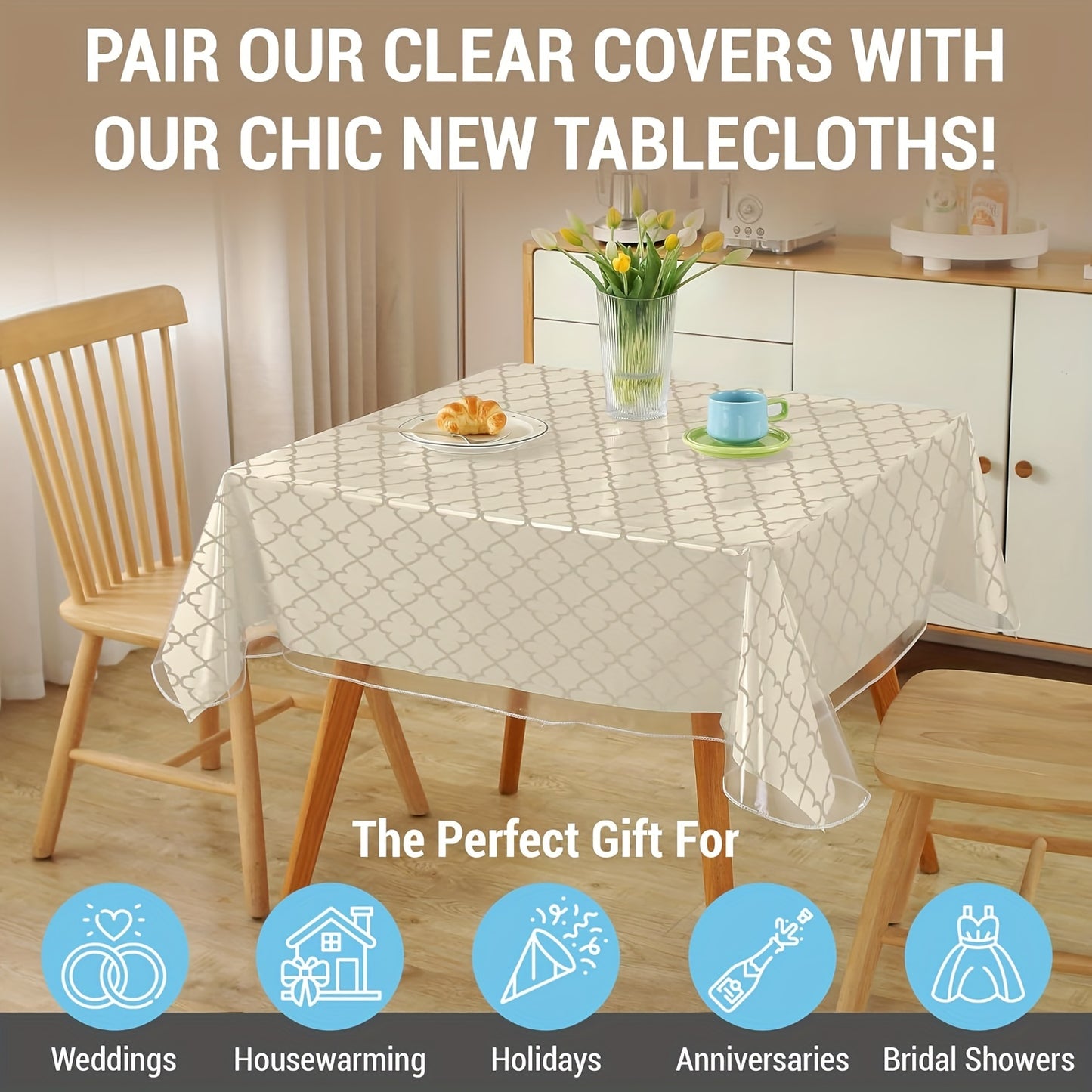 1pc Clear Vinyl Tablecloth with Diamond Pattern - Heat resistant, waterproof, scratch-resistant, easy to clean - Ideal for home dining, hotels, restaurants, banquets, and holiday decorations.