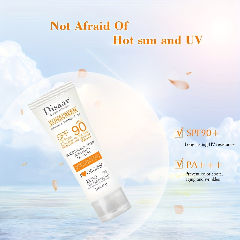 40g Sunscreen Cream with SPF 90, Long-Lasting Water-Resistant Formula, UVA/UVB Protection