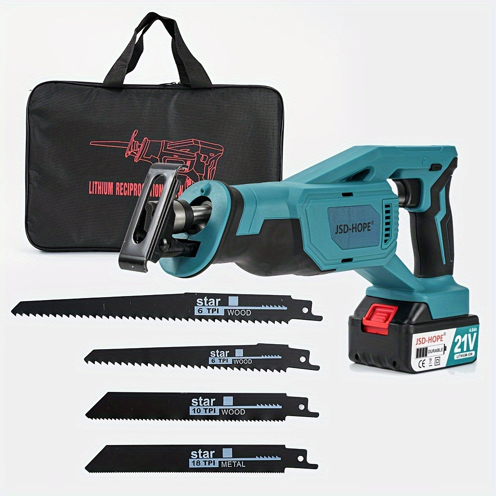 JSD-HOPE Cordless Reciprocating Saw with European Standard Plug, Durable PPSU Material, Rechargeable 18650 Battery Included (No Chainsaw Disc Blade)