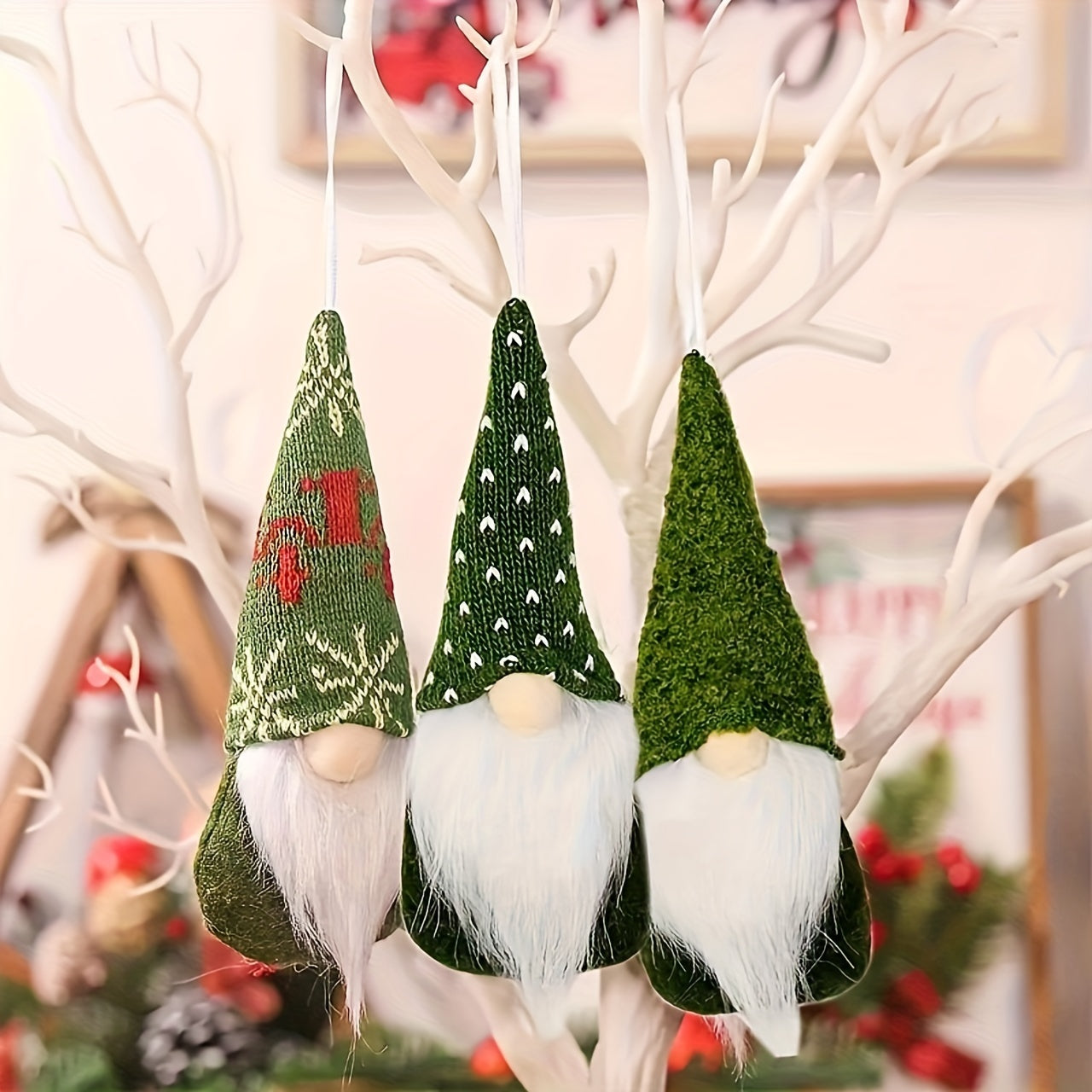 Set of 3 Christmas gnome ornaments for festive tree decoration and home decor