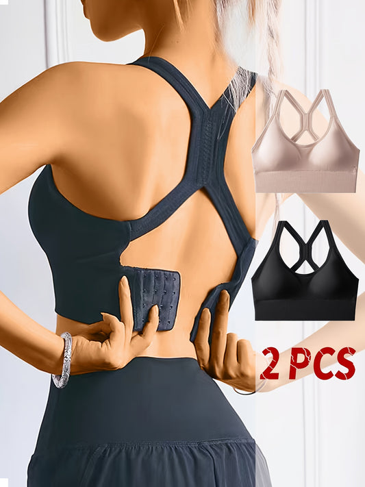 2 Seamless Racer Back Sports Bras - Shockproof and Comfy, for Women's Lingerie.