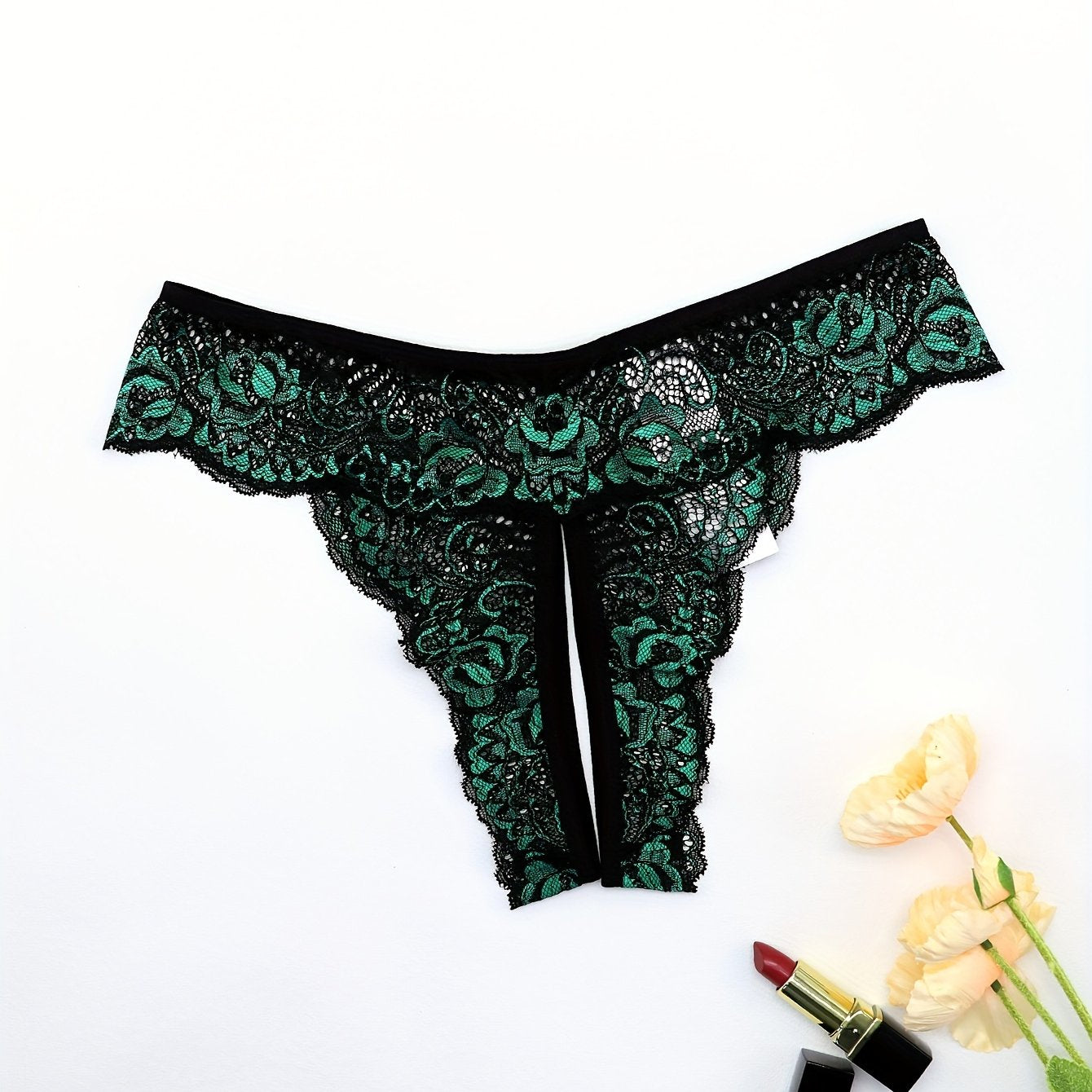 Women's Sexy Floral Lace Thongs & Colorblock Open Crotch Panties