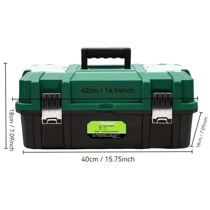 TUOSEN 16-inch Triple-Layer Folding Toolbox - Waterproof Plastic Organizer for Electricians & Carpenters with Multi-Compartment Storage.