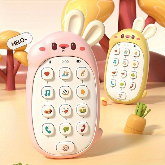 Get the 1Pc Bunny Shaped Mobile Phone Toy for Babies – perfect for early education with biting, pressing, music listening, and playing functions. Batteries not included. Makes a great gift for Christmas, Halloween, Thanksgiving, or as a New Year's