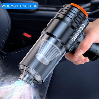 Handheld wireless vacuum cleaner with 2400mAh lithium battery, super suction, high-speed motor, USB charging, dual-purpose blowing and suction, washable filter. Includes 6 major accessories