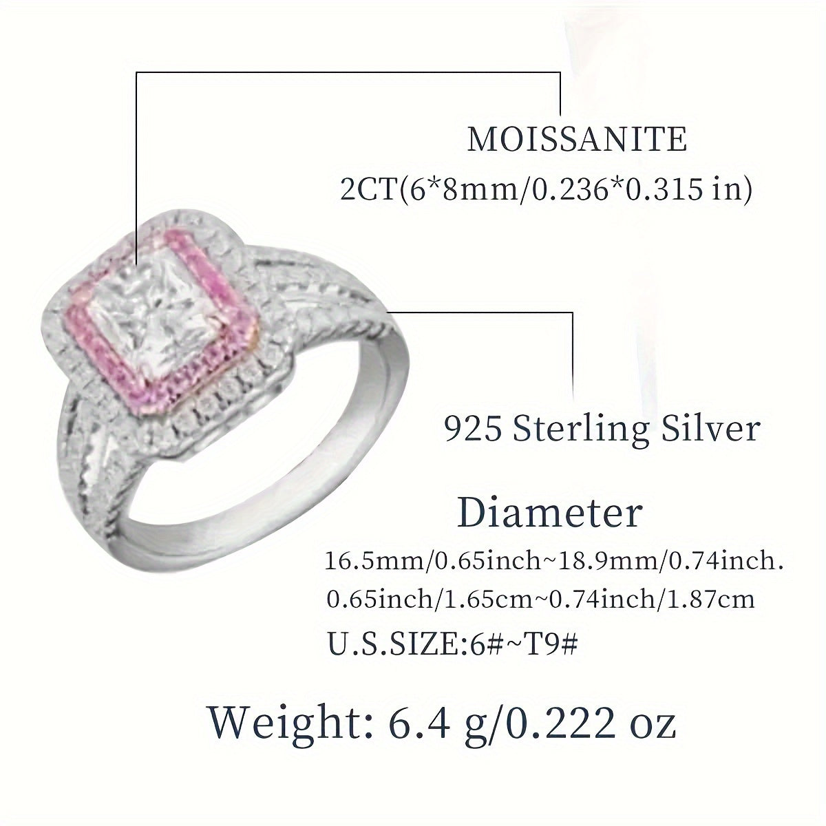 S925 Sterling Silver Luxury Halo Ring featuring a dazzling 2 Carat Square Cut Moissanite, perfect for engagements or special occasions. Hypoallergenic and ideal for parties and banquets, this stunning piece comes with a Moissanite Certificate and an