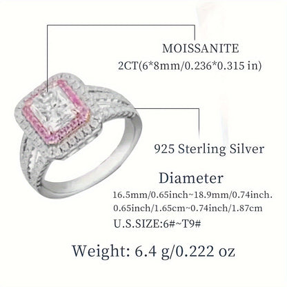 S925 Sterling Silver Luxury Halo Ring featuring a dazzling 2 Carat Square Cut Moissanite, perfect for engagements or special occasions. Hypoallergenic and ideal for parties and banquets, this stunning piece comes with a Moissanite Certificate and an