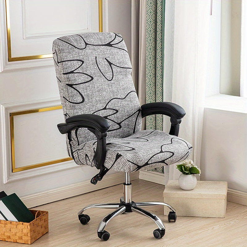 Flexible, washable office chair cover with zipper for desk chairs, made from soft, anti-dust spandex.

(Note: Since the original sentence was already concise, the rewritten version may not be significantly shorter.)