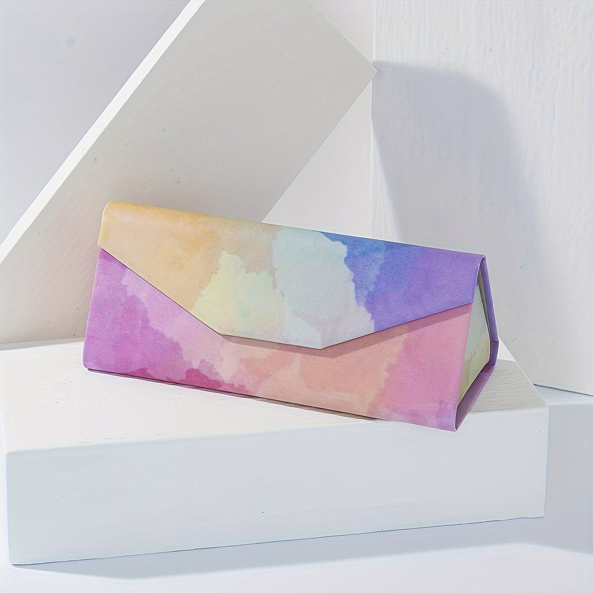 Artistic Color Block Portable Folding Glasses Case for Women with Hard Shell Eyewear Storage Box, featuring an Oil Painting Series Design.