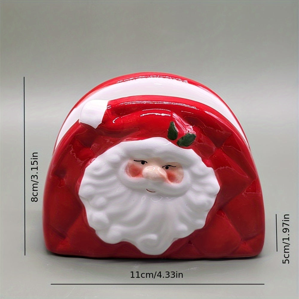 Decorative Ceramic Tissue Holder featuring Santa & Snowman Design for the Holiday Season, Ideal for Enhancing Home, Hotel, and Restaurant Interiors