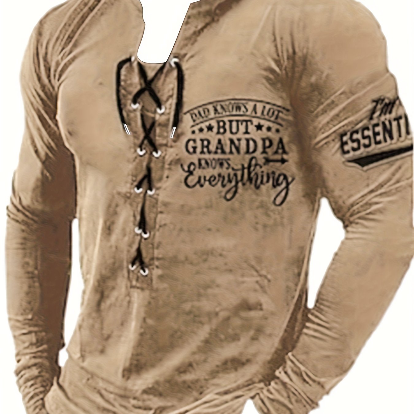 Stylish men's Henley shirt with letter print, drawstring, perfect for Spring and Fall. Great gift for Father's Day.