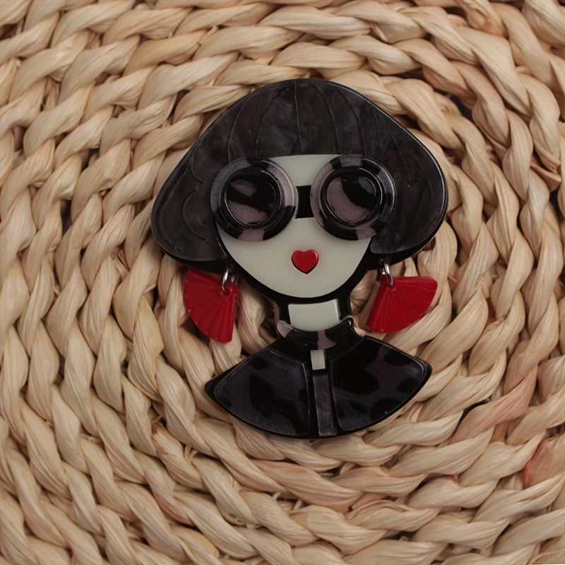 Classic Fashion Pin, Elegant Eyeglasses Lady Brooch, Retro Chic Accent for Lapel or Scarf