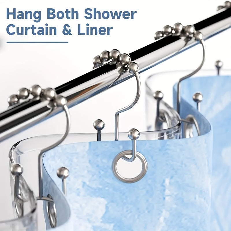 Double slide shower curtain hook made of stainless steel with ball bearings, ideal for bathroom shower rods.