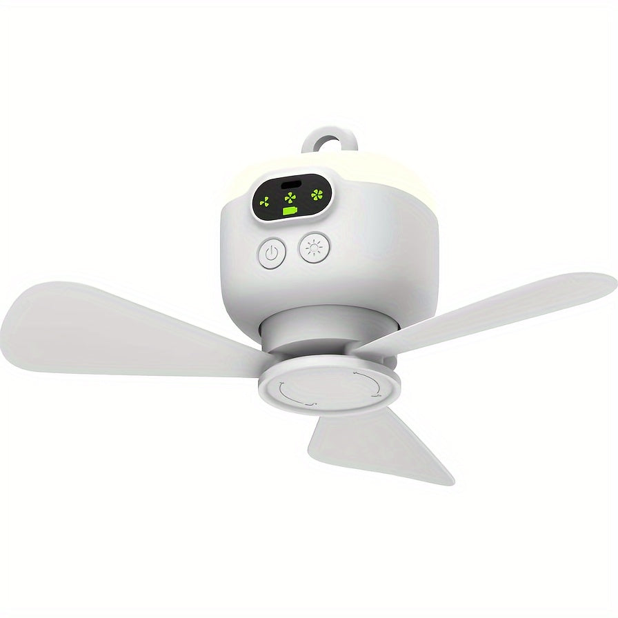 8000mAh USB-rechargeable portable camping fan for tents and outdoor use in white color.