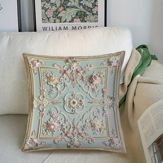 Charming Scandinavian vintage floral pillow cover in light blue & pink with double-sided printing and zipper closure. Made of machine washable polyester, ideal for bedroom, living room, or study. Cozy 45.72x45.72 cm size, perfect for decorative pillows.