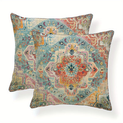 1 pair Ethnic Persian Print Cushion Covers - Retro decorative pillow covers featuring Classical Turkish art, perfect for the living room.