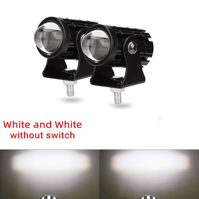 Dual-color LED mini driving lights for motorcycles and trucks, 500-800 lumens, hardwired and fits most models.