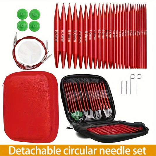 Versatile Knitting Tool Set with Adjustable Circular Needles, Red - Ideal for Crafting Sweaters and Scarves, JIUWEIDIAOWANG