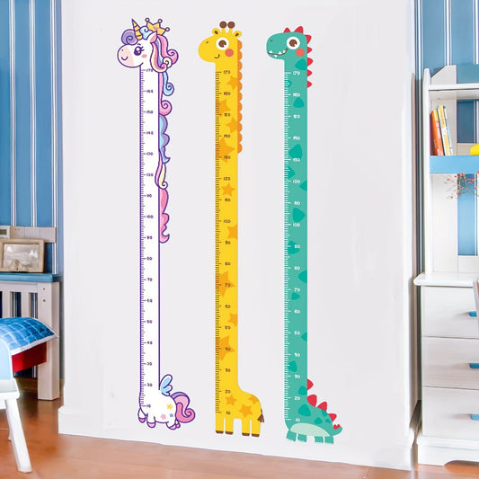 Unicorn giraffe dinosaur height wall sticker, creative cartoon measuring ruler, self-adhesive decoration.