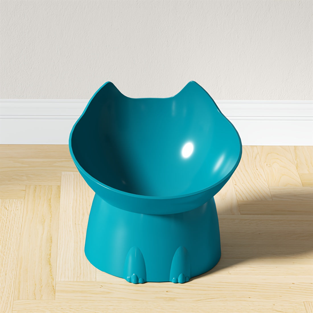 Slanted pet feeder for cats and dogs with neck-friendly design.