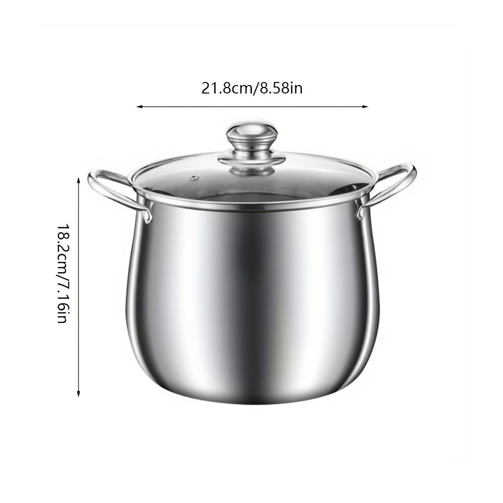 This 8.58-inch diameter stainless steel pot is ideal for creating stocks, soups, and delectable dishes. A necessary tool in any kitchen, this versatile cookware is a must-have for home cooks seeking convenience and quality.