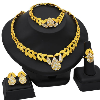 Zinc Alloy Jewelry Set inspired by Arabian and Urban Fashion - Includes Necklace, Bracelet, Earrings, and Ring; Features Crystal Embellished Droplet Design perfect for Bridal, Party, Engagement, Wedding occasions; Ideal Valentine's Day Gift for all