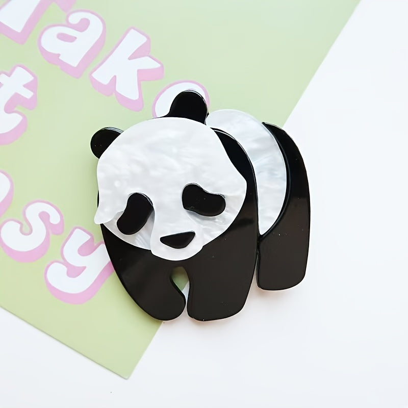 Add a touch of charm to your outfit with this Acrylic Panda Brooch. This fashionable and abstract cute cartoon pin is a unique accessory for women's novelty clothing. Perfect for ladies who love animal shapes and cute styles, this fashion jewelry piece