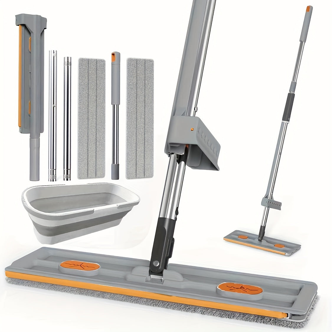 The Ultimate Mop & Bucket Set - Featuring a Convenient Dispenser, Foldable Design, Refillable Microfiber Pads, Hands-Free Washing Handle, and 360° Rotating Flat Mop for Both Wet and Dry Cleaning - Perfect for Keeping Your Kitchen, Bathroom, and Living