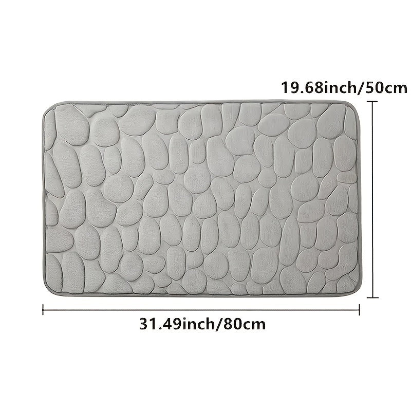 1 Cobblestone Embossed Memory Foam Bath Mat with Rapid Water Absorption, Non-Slip, Washable, and Soft for Fall Decor in Bathroom, Kitchen, Laundry, and Indoor Spaces.