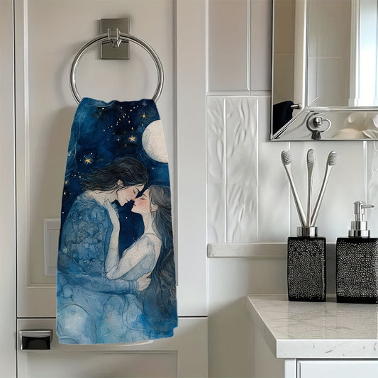 Set of 2 Ultra Plush Kitchen Towels - "Starry Night Love Story" Watercolor Print, Super Absorbent & Easy to Clean Dish Hand Towels, 40.64x60.96 cm, Perfect for Festive Decor, Dish Towels