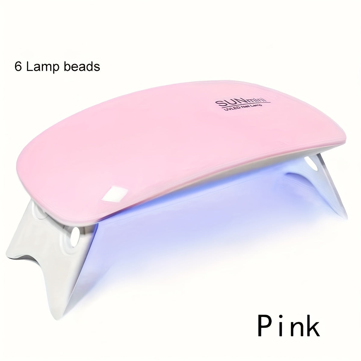 Compact USB-powered nail dryer lamp with foldable design and 6 UV/LED beads for fast gel polish drying on hands and feet.